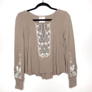 NWT Free People Waffle Knit Embroidered Top Sz XS
